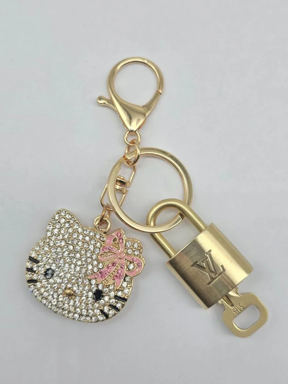 Louis Vuitton Authentic Gold Padlock 🔑 Key + Stylish Unbranded Cat Charm